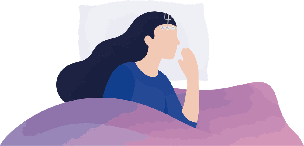 脳波センサーを付けて眠る女性のイラスト