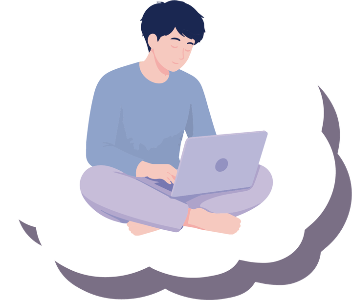 雲の上でノートPCを使う男性のイラスト