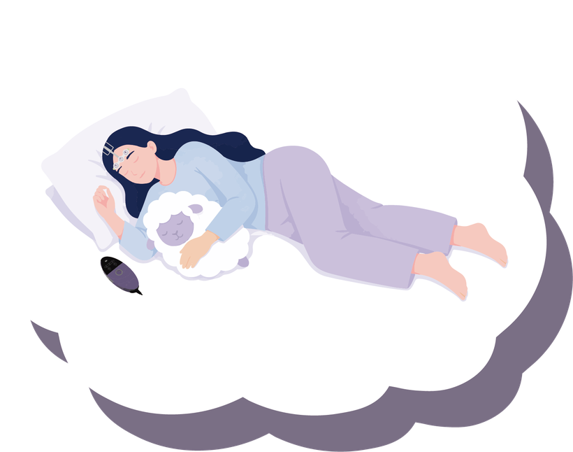 雲の上で眠る女性のイラスト